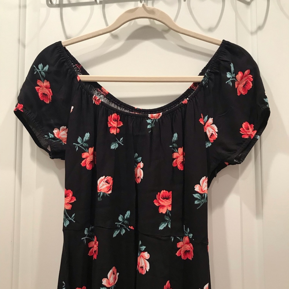 Black Floral Off the Shoulder Dress
